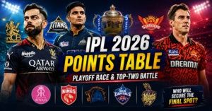 IPL 2026 Points Table standings and playoff qualification race graphic