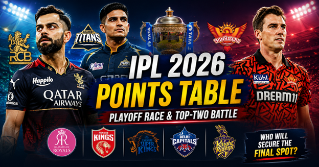 IPL 2026 Points Table standings and playoff qualification race graphic