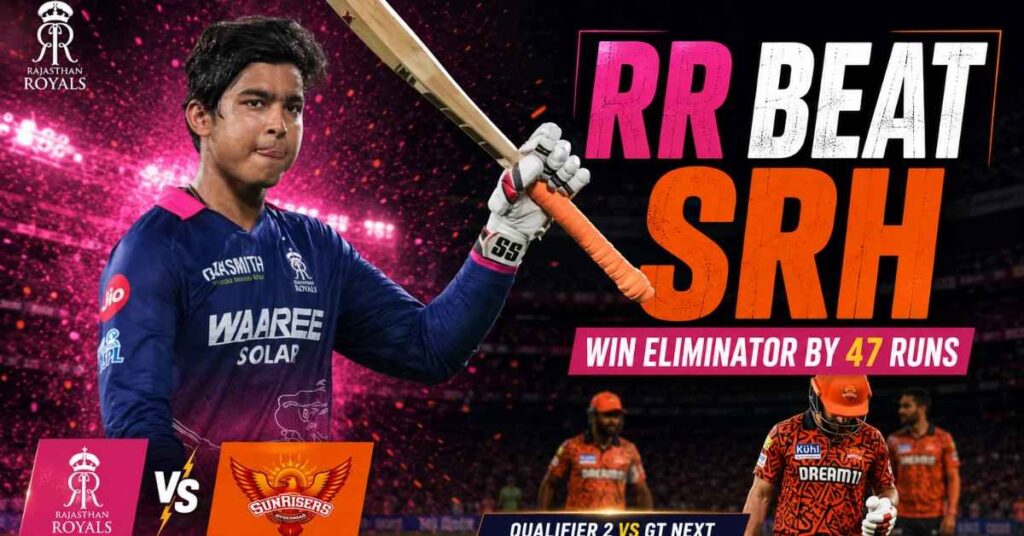 Rajasthan Royals’ 47-run win over Sunrisers Hyderabad in the IPL 2026 Eliminator.