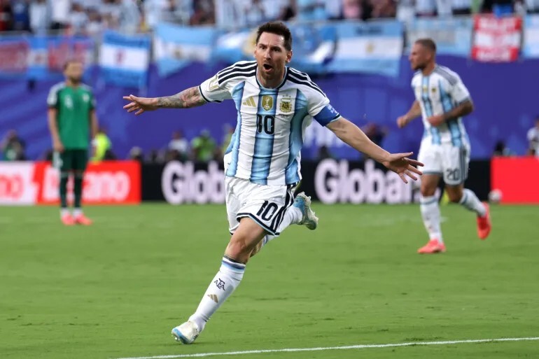 Messi's hat-trick celebration in the Argentina World Cup 2026 match Messi's hat-trick celebration in the Argentina World Cup 2026 match