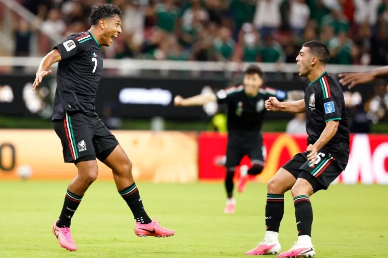 Mexico players celebrating in Mexico vs South Korea clash Mexico players celebrating in Mexico vs South Korea clash