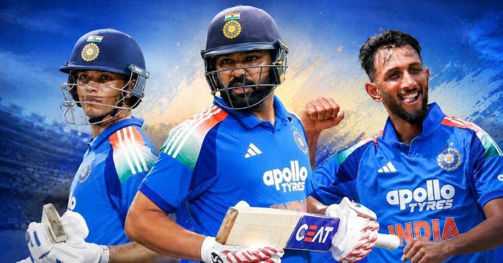India vs Afghanistan 3rd ODI series winners graphic featuring Rohit Sharma, Yashasvi Jaiswal, and Prasidh Krishna.