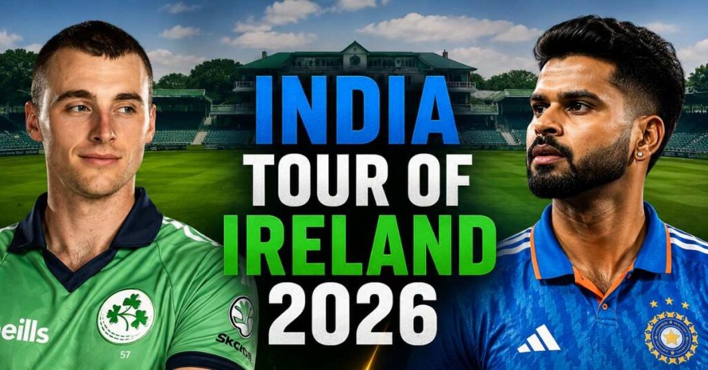 Shreyas Iyer and Lorcan Tucker feature on the India Tour of Ireland 2026 promotional poster ahead of the two-match T20I series in Belfast.