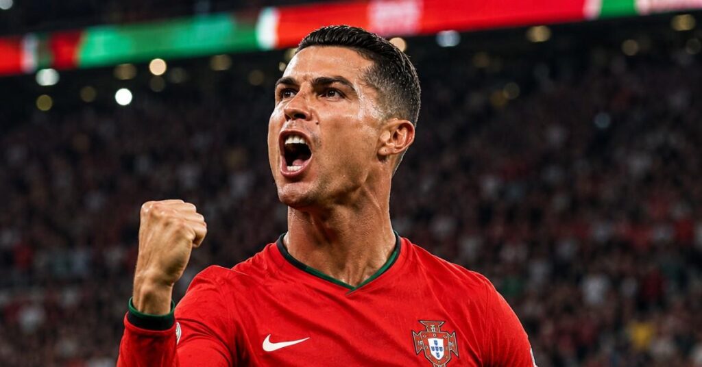 Cristiano Ronaldo celebrates after scoring for Portugal during the FIFA World Cup 2026 Group K match against Uzbekistan.