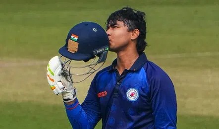 Vaibhav Sooryavanshi when playing for Bihar Vaibhav Sooryavanshi when playing for Bihar