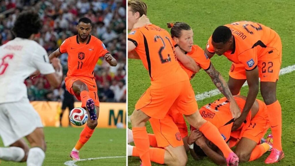 Cody Gakpo after scoring the goal. in Netherlands vs Morocco clash Cody Gakpo after scoring the goal. in Netherlands vs Morocco clash