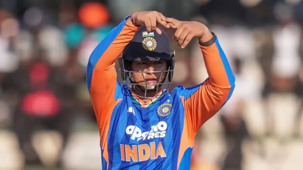 Vaibhav Sooryavanshi celebrating his T20I fifty Vaibhav Sooryavanshi celebrating his T20I fifty