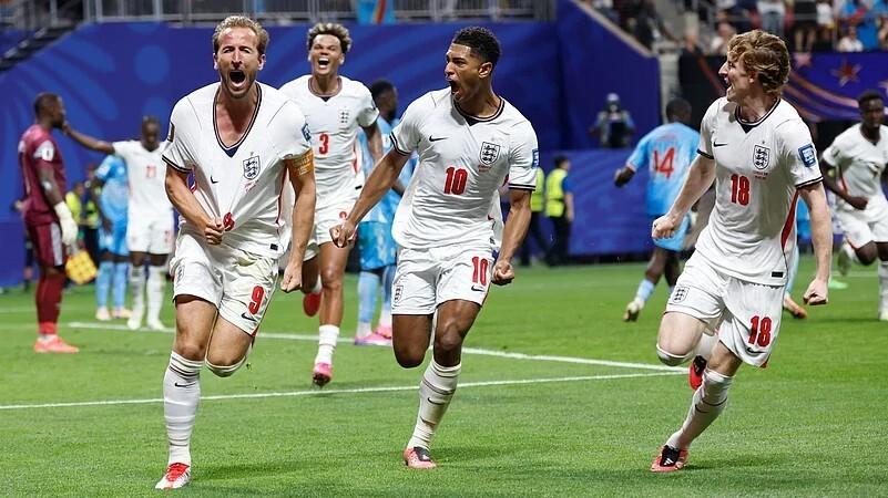 Harry Kane and his teammates during England's FIFA 2026 Round of 32 match against DR Congo. Harry Kane and his teammates during England's FIFA 2026 Round of 32 match against DR Congo.