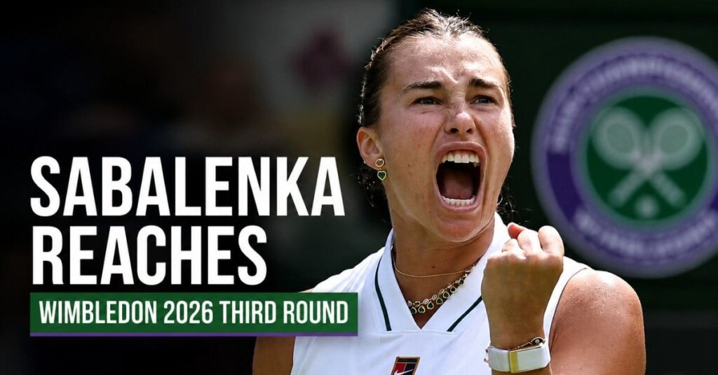 Aryna Sabalenka celebrates after defeating McCartney Kessler to reach the Wimbledon 2026 third round.
