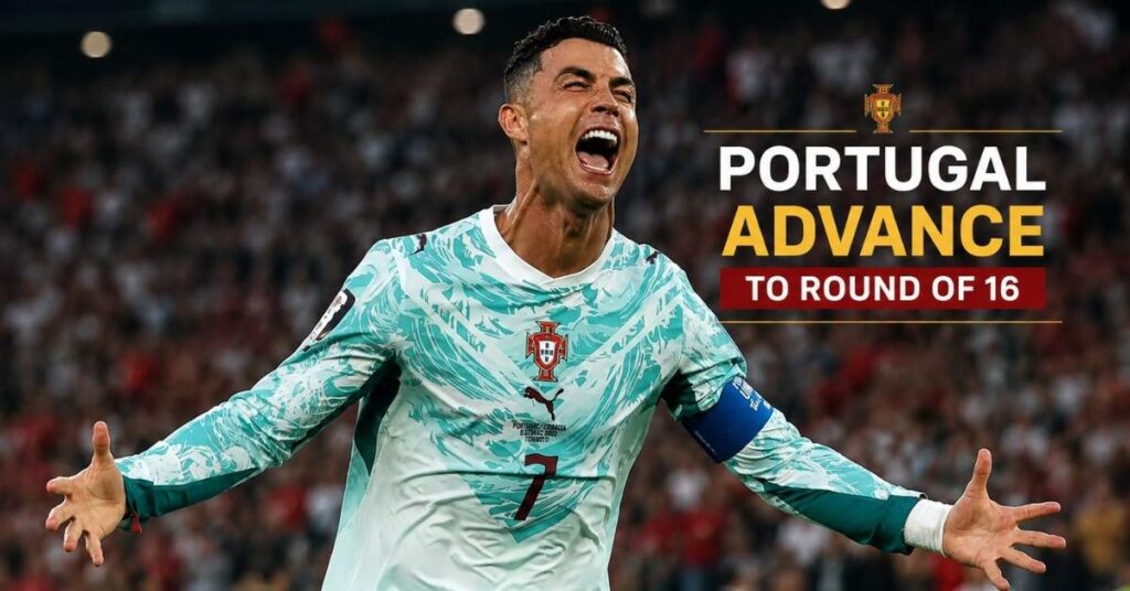 Cristiano Ronaldo celebrates after Portugal's dramatic 2-1 victory over Croatia in the FIFA World Cup Round of 32.