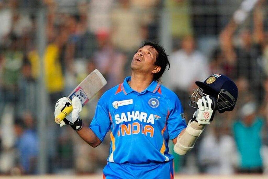 Sachin Tendulkar after scoring his 100th hundred in ODI Sachin Tendulkar after scoring his 100th hundred in ODI