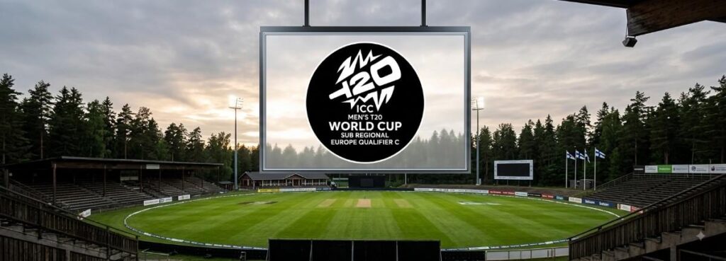 Graphic presentation of T20 World Cup Europe Qualifier C 2026 on a screen Graphic presentation of T20 World Cup Europe Qualifier C 2026 on a screen