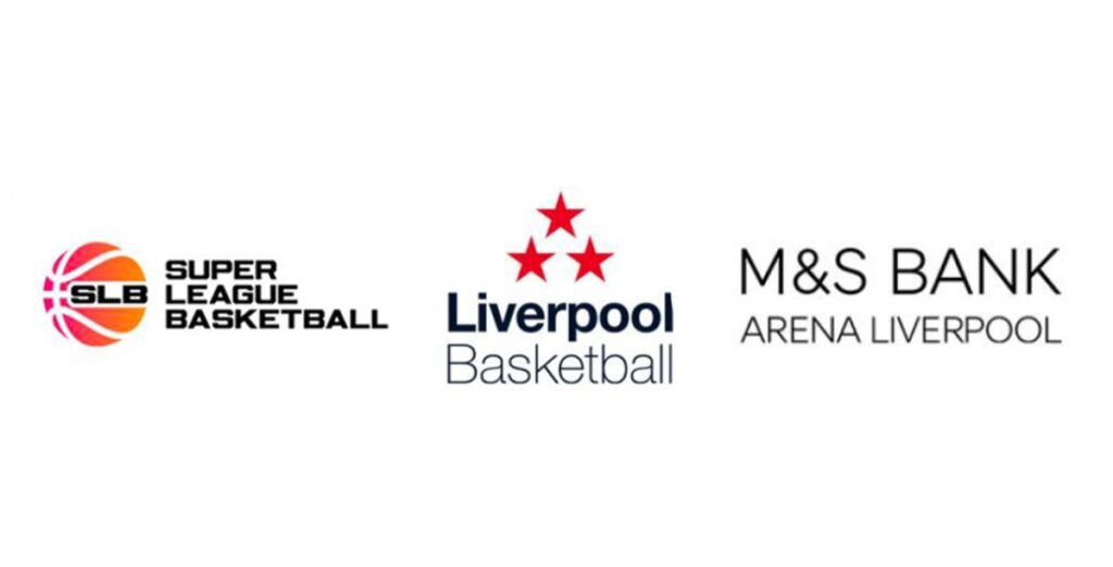 Logos of Super League Basketball, Liverpool Basketball, and M&S Bank Arena Liverpool. Logos of Super League Basketball, Liverpool Basketball, and M&S Bank Arena Liverpool.