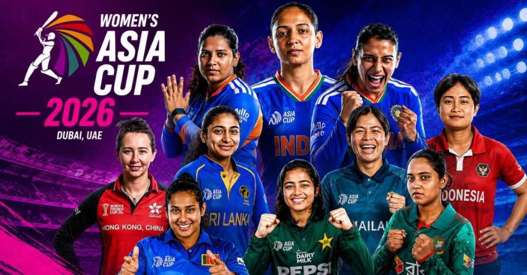 DP World Women’s Asia Cup 2026 featuring women cricketers from participating teams in Dubai, UAE.