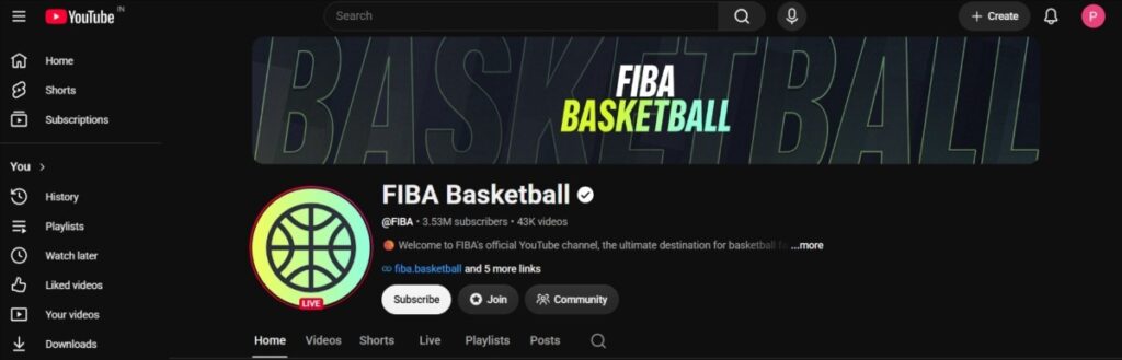 FIBA’s official YouTube channel Page FIBA’s official YouTube channel Page