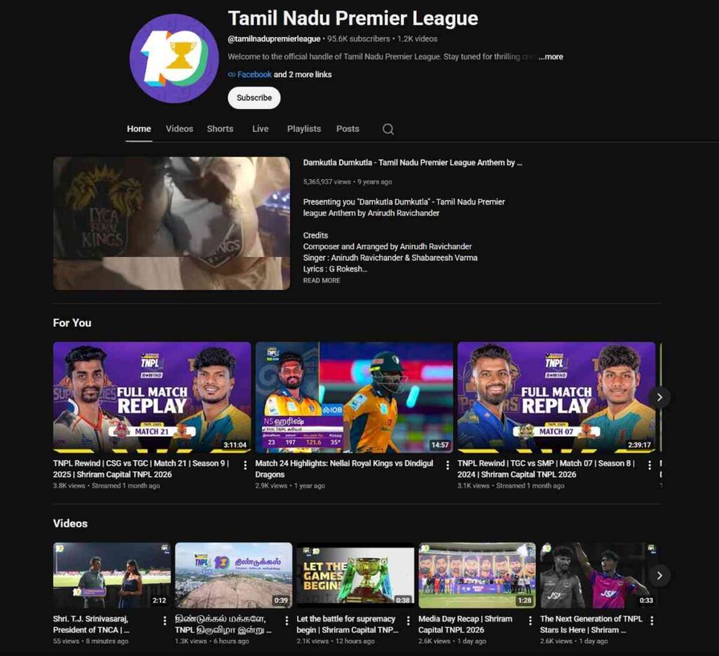 TNPL YouTube Channel Page TNPL YouTube Channel Page