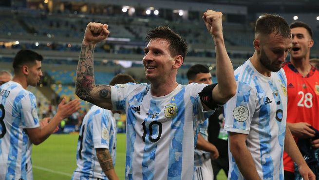 Lionel Messi celebrating the win against Brazil in Cop America 2021 Lionel Messi celebrating the win against Brazil in Cop America 2021