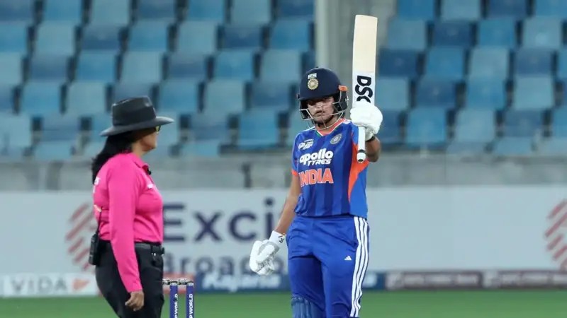 Shafali Verma after scoring a half- century in the Asian Games Women 2026 Semifinal against Bangladesh. Shafali Verma after scoring a half- century in the Asian Games Women 2026 Semifinal against Bangladesh.
