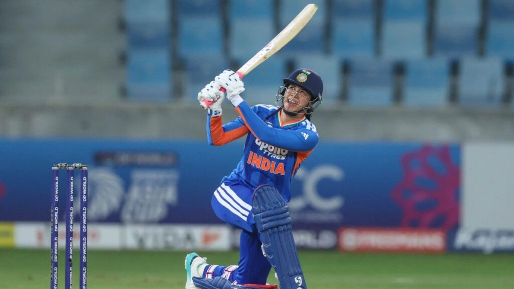 Smriti Mandhana smashing in the India vs Hong Kong China Asia Cup 2026 Match Smriti Mandhana smashing in the India vs Hong Kong China Asia Cup 2026 Match