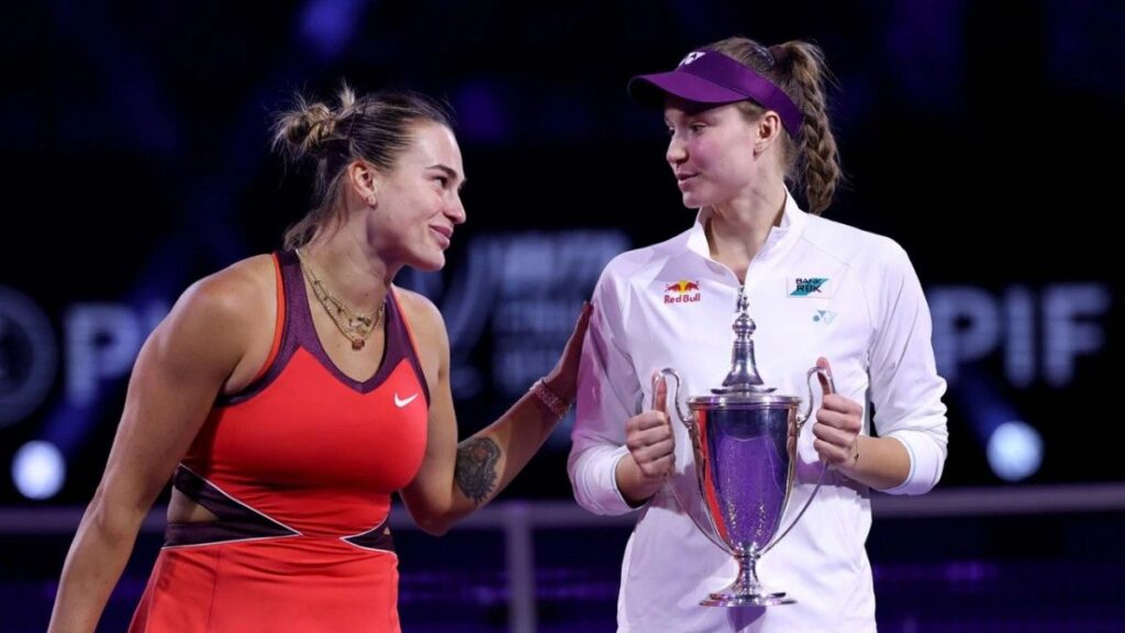 Aryna Sabalenka congratulates Elena Rybakina after wining the 2025 WTA Finals in Riyadh Aryna Sabalenka congratulates Elena Rybakina after wining the 2025 WTA Finals in Riyadh