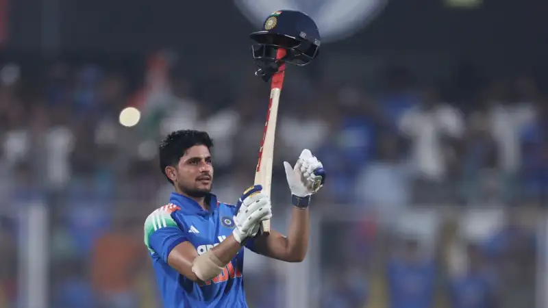 Gill celebrating his double century in India vs West Indies 2nd ODI Gill celebrating his double century in India vs West Indies 2nd ODI