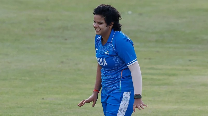 Shafali Verma after taking wickets in IND W vs Japan W Asian Games 2026 QF Shafali Verma after taking wickets in IND W vs Japan W Asian Games 2026 QF