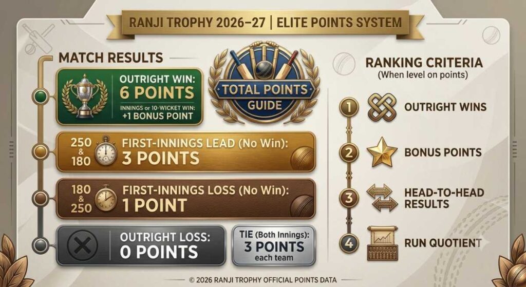 Ranji Trophy 2026–27 Elite Points System Ranji Trophy 2026–27 Elite Points System