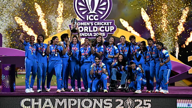 Indian Women's Team celebrating after winning the 2025 ODI World Cup Indian Women's Team celebrating after winning the 2025 ODI World Cup