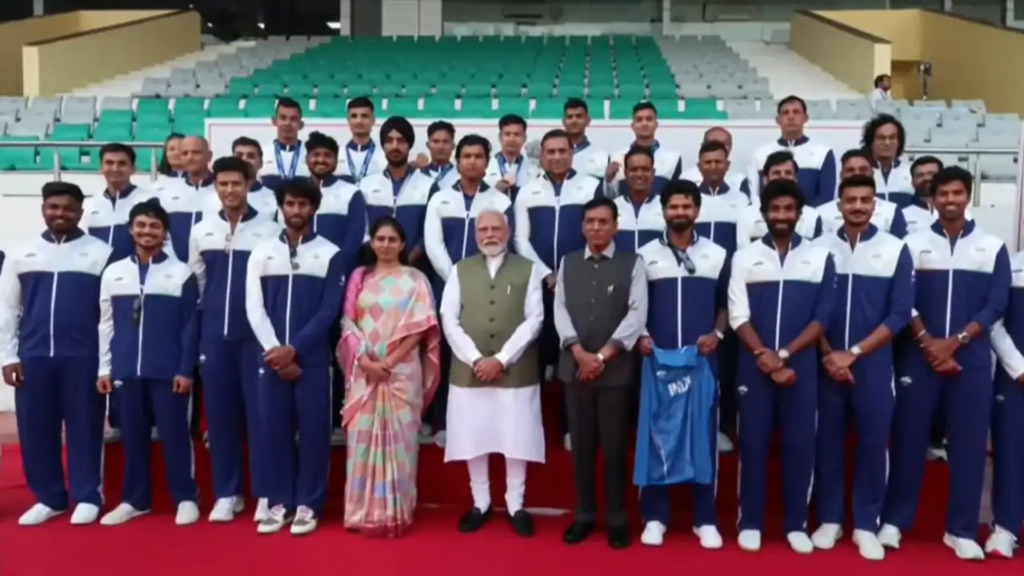 PM Modi with the Indian Men's Cricket Team and other Gold Medalists of the Asian Games 2026 PM Modi with the Indian Men's Cricket Team and other Gold Medalists of the Asian Games 2026